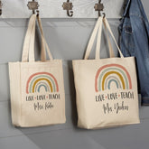 Boho Rainbow Personalized Teacher Canvas Tote Bag, Teacher Bag, Teacher Tote, Teacher Gifts, Teacher Appreciation, Canvas Tote Bag, Teacher